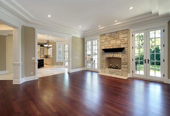 traditional dining room with polished hardwood floor